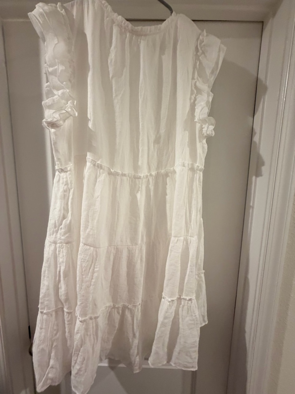 White Ruffle Tiered Cotton Peasant Dress - Picture 4 of 6